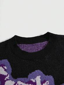 ROMWE MEN Men's Plus Size Skull Jacquard Knit Sweater - Purple - View 4