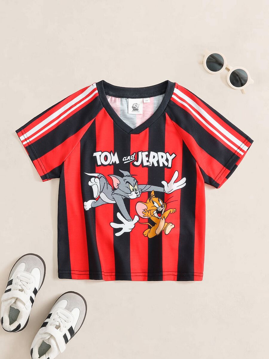 TOM & JERRY X SHEIN Young Boy Letter Cartoon Print Casual Daily Short Sleeve T-Shirt - Multicolor - View 1
