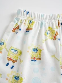 SpongeBob SquarePants | SHEIN Young Girl Cartoon Print T-Shirt And Shorts Set - Yellow - View 6