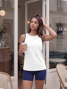 Cévolie Women's Minimalist Colorblock Round Neck Sports Tank Top For Outdoor - White - View 7