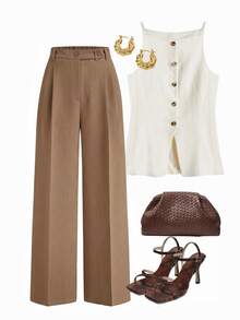 Lavishia Women's Solid Color Casual Versatile Daily Wear Long Pants - Khaki - View 1