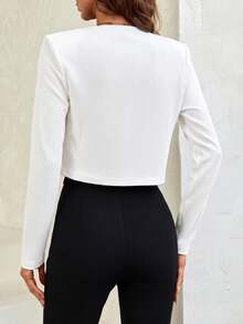 Firerie Áo khoác crop đính ngọc trai vạt mở không kèm áo camisole cho mùa Thu/Đông - trắng - Xem 2