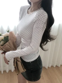DAZY 女款韓式波點優雅女孩長袖蝴蝶結襯衫 - 白色 - 查看 1