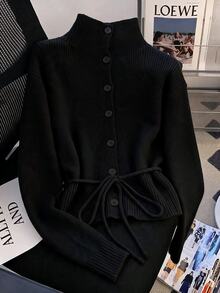 GlowEve Cardigan Wanita Warna Polos Kasual Serbaguna untuk Sehari-hari - Hitam - View 1