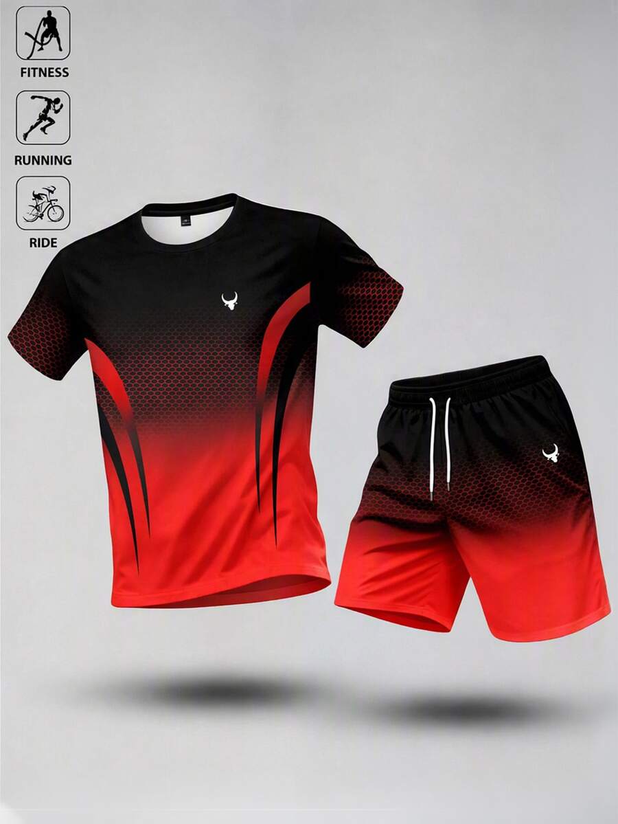 Gym Rark Men's Gradient Print T-Shirt And Shorts Sports Set - Multicolor - View 1