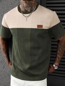 EGENSIO Men's Summer Casual Colorblock Patchwork T-Shirt - Army Green - View 5