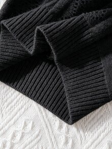 SHEIN Atasan Rajut Kasual Serbaguna untuk Sehari-hari, Warna Polos, untuk Anak Perempuan Muda - Hitam - View 3