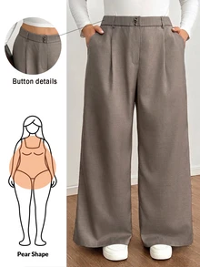 Shapeblank Plus-Size Women's Spring And Autumn Fashion Casual Loose Comfortable Everyday Basic Khaki Wide-Leg Pants,Simple Style,Women Bottom,Work Pants - Grey - View 1