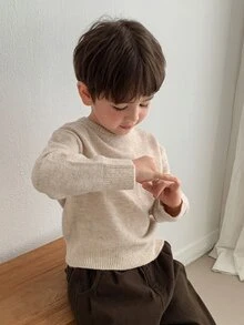 Dazy Kids Boys (Small) Crew Neck Pullover Loose Casual Basic Sweater Top, Autumn/Winter - Beige - View 6