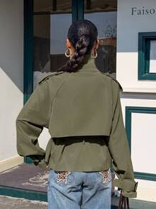 Muchica 女款純色腰部綁帶休閒百搭日常長袖夾克 - 軍綠色 - 查看 2