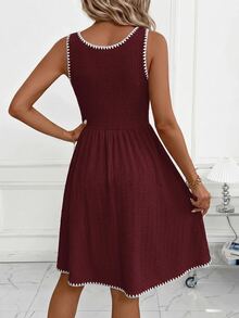 SHEIN Clasi Women's Summer Casual Contrast Trim Short Dress - Burgundy - View 3