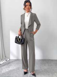 Firerie Shawl Neck Solid Black Blazer In Fall/Winter - Grey - View 3