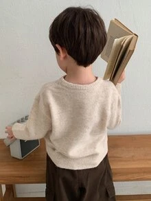 Dazy Kids Boys (Small) Crew Neck Pullover Loose Casual Basic Sweater Top, Autumn/Winter - Beige - View 3