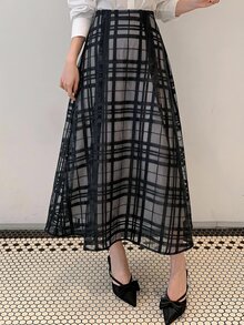 DAZY Women's Plaid Loose A-Line Casual Skirt Vacation - Black - View 5