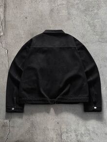AXEPEAK Jaket Pria Warna Hitam Abu-abu dengan Resleting dan Kancing - Hitam - View 2