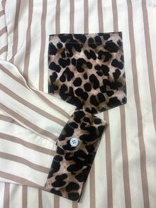 Franclia Women's Plus Size Leopard Print Patchwork Striped Shirt - Multicolor - View 6