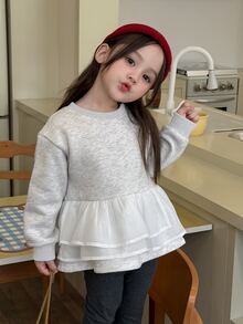 DAZY Baby Girls Round Neck Colorblock Ruffle Trim Long Sleeve Sweatshirt - Grey - View 6
