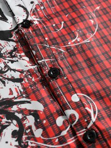 ROMWE MEN Men's Plaid Patchwork Casual Daily Wear Shirt - Burgundy - View 5