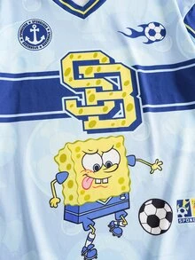 SpongeBob SquarePants | SHEIN Tween Boy Cartoon Print Colorblock Short Sleeve Vacation T-Shirt - Blue - View 4