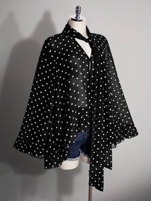 SHEIN ICON Áo sơ mi chiffon cổ chữ V thắt nơ ruy băng, tay chuông rộng, chấm bi phong cách vintage Y2K, xuyên thấu, viền bèo nhún, dáng rộng, size lớn - Đen và trắng - Xem 5