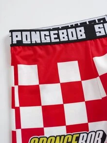 SpongeBob SquarePants | SHEIN Men's Letter & Cartoon Print Casual Daily Boxer Briefs - Red and White - View 4