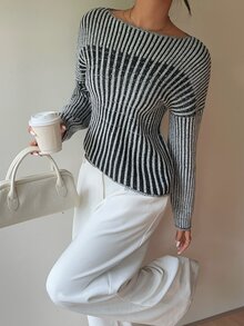 RiviMae Women's Colorblock Design Pullover Sweater - Black and White - View 4