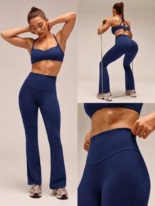 GLOWMODE 28" Powersculpt™ StudioShape Peakbum 喇叭褲，附網格拼接、抽繩防捲腰頭，高強度訓練健身運動服 - Dark Blue - 查看 8
