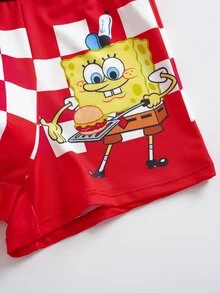 SpongeBob SquarePants | SHEIN Men's Letter & Cartoon Print Casual Daily Boxer Briefs - Red and White - View 6