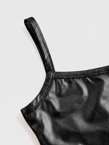 SHEIN ICON 女款純色休閒百搭日常細肩帶背心上衣 - 黑色 - 查看 3