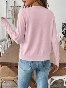 SHEIN كارديجان خفيف الوزن بلون وردي فاتح للنساء مقاس كبير، كاجوال وأنيق وبسيط، بلون موحد وأزرار أمامية، مناسب للاستخدام اليومي والمكتب والتنقل الرسمي، للربيع - وردي فاتح - مشاهدة 2