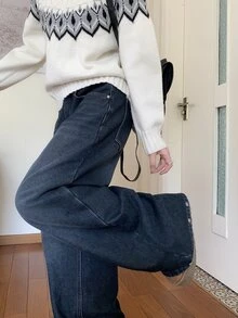 DAZY Quần jean denim nữ phong cách Hàn Quốc dáng rộng thoải mái giặt wash - Màu xanh lam - Xem 8