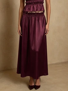 Cévolie Summer Elegant Solid Color Cami Skirt 2 Pieces Set - Burgundy - View 4