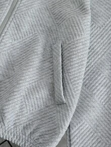 SHEIN Boys Casual Sports Jacket: Textured Jacquard Pattern Full Zip Hooded Sweatshirt With Slanted Pockets, Solid Gray Long Sleeve - Grey - View 6