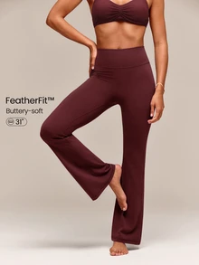 GLOWMODE 31" FeatherFit™ High-Rise Flared Leggings Pants Low Impact Yoga Pilates Daily Spring Summer - Burgundy - View 1