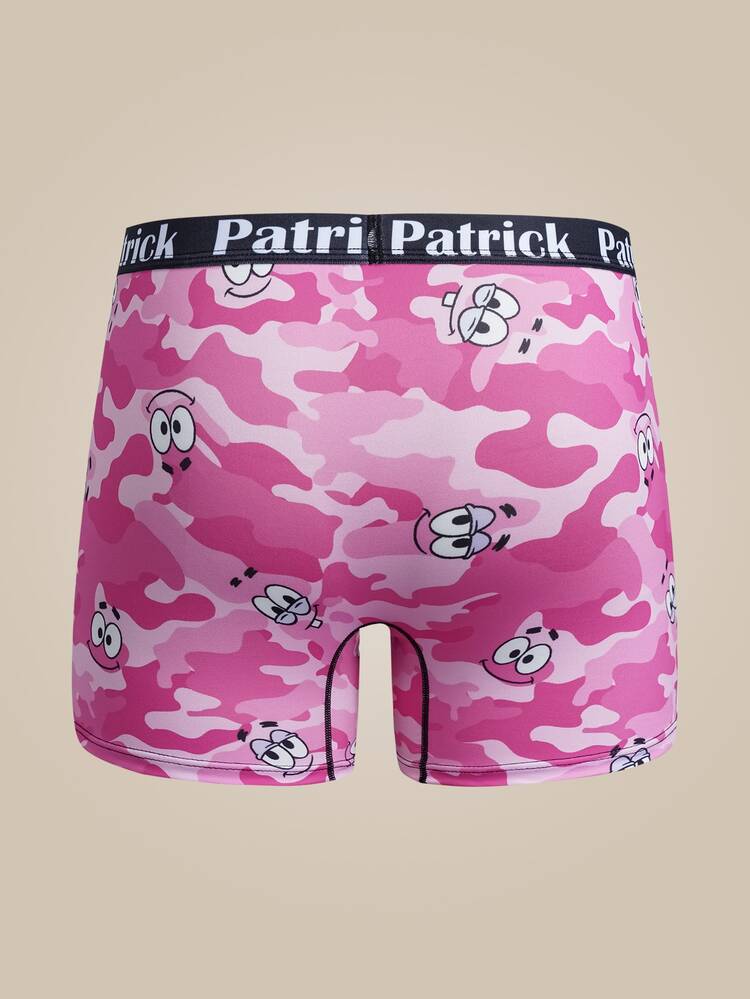 SpongeBob SquarePants | SHEIN 男士字母卡通印花休閒日常四角內褲 - 粉色 - 查看 2