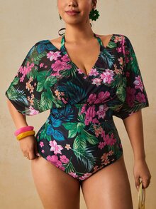 Travachic Plus Size Women's Floral Print 2 In 1 Swimsuit For Vacation - Multicolor - View 5