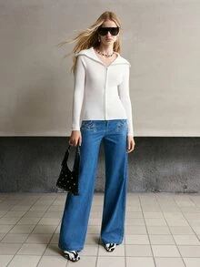 MOTF PREMIUM CELANA JEANS DENIM WANITA BERHIAS BATU PERMATA MODEL LURUS - Light Wash - View 4