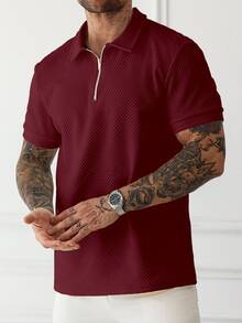 Manfinity Homme Men's Plus Size Mature Casual Short Sleeve Polo Shirt - Burgundy - View 4