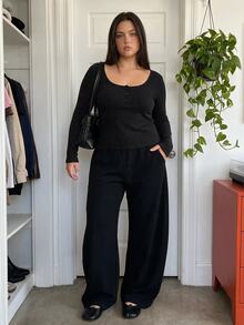 Comfortcana 大尺碼女款休閒寬鬆居家正式家居服 純色半開襟鈕扣長袖T恤 黑色 秋季 - 灰色 - 查看 4