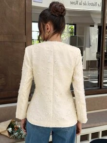 EastFlair Women's Chinese Style Frog Button Long Sleeve Elegant Jacket Dinner Everyday Gold And White Fall/Winter New Year Outfit - White - View 8