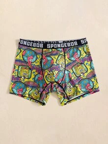 SpongeBob SquarePants | SHEIN Men's Letter Waistband Cartoon Print Casual Boxer Briefs - Multicolor - View 3