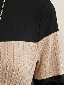 SHEIN Raffinéa تي شيرت نسائي أنيق كاجوال ريترو للتنقل بتصميم كتل لونية وأكمام طويلة محبوكة، توب أساسي قصير بقصة ضيقة للخريف، مناسب للارتداء كطبقة علوية وللخروجات للنساء - الأسود - مشاهدة 9