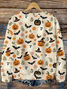 EMERY ROSE Sweatshirt Kasual Ukuran Besar Motif dan Kelelawar Halloween - MultiWarna - View 2