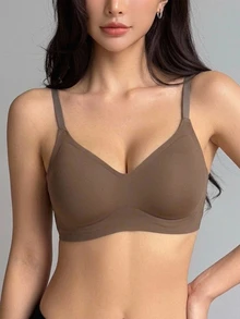 DAZY Seamless Padded Bra With Thin Adjustable Straps And Slight Push-Up For Women Fall - Coffee Brown - View 3