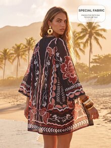CAJUNI Women's Floral Print Long Sleeve Loose Kimono Cover-Up - Multicolor - View 7