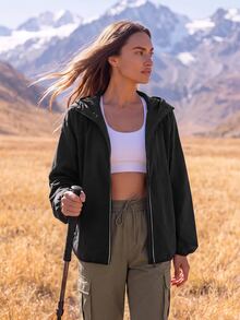 In My Nature Women's Solid Color Zipper Casual Daily Sun Protection Jacket - Black - View 12