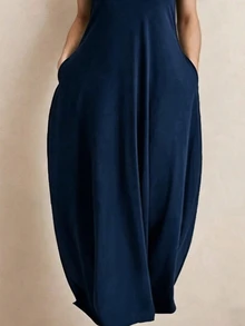 Trelyra Plus Size Women Solid Color Casual Party & Travel Dress - Navy Blue - View 4