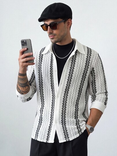 HUEFORM Men's Knit Long Sleeve Casual Textured Mature