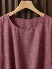 SHEIN Clasi 女款夏季度假百褶上衣與寬腿褲套裝 - 粉色 - 查看 3