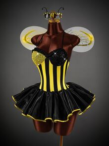 Amplova Women's Yellow & Black Striped Waist-Cinching A-Line Mini Dress - Yellow - View 4